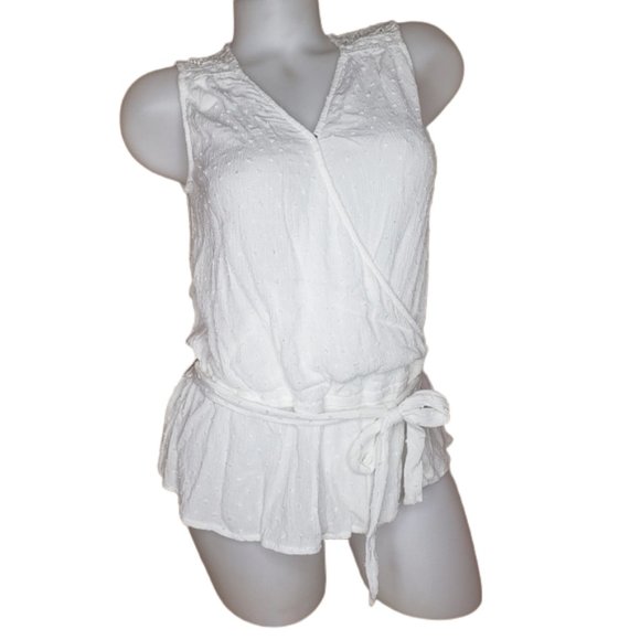 Democracy Sleeveless Swiss Dot Gauze White Lace Top S - Picture 1 of 8